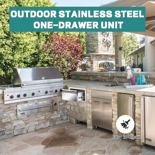 Image of Outdoor Kitchen Drawers 14 inch W x 8.5 inch H x 23 inchD Stainless Steel Drawer BBQ Single Drawers with Hidden Handle for Outdoor Kitchen Island, Patio Grill Station