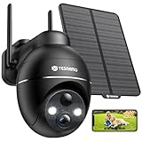 YESNAMO Camara Vigilancia WiFi Exterior Solar 2K sin Cables, Camara Solar con Batería Recargable, 360° PTZ Visión Nocturna Color, Sensor Movimiento PIR, IP66, Sin Suscripción (Negro)