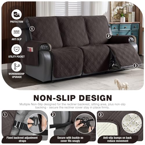 Image of TAOCOCO 100% Waterproof Recliner Sofa Covers 3 Seater, Split Couch Covers for Reclining Couches for Kids Pets, Non Slip Reclining Couch Covers Furniture Protector with Straps(3 Seater, Coffee)