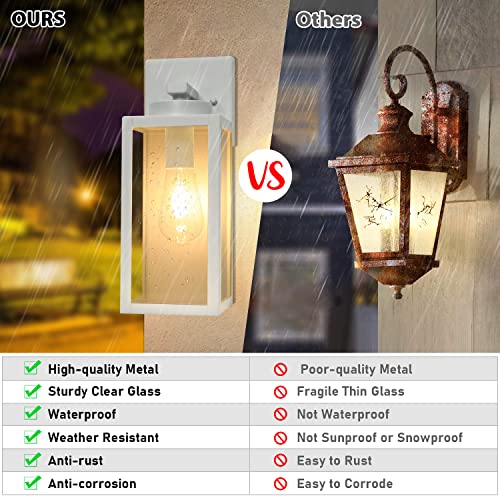 BesLowe Outdoor Wall Light Fixtures, Exterior Waterproof Wall Lanterns, Porch Sconces Lighting with E26 Sockets, Modern White Outside Lights for House Patio Front Door Entryway, 2-Pack - Image 4