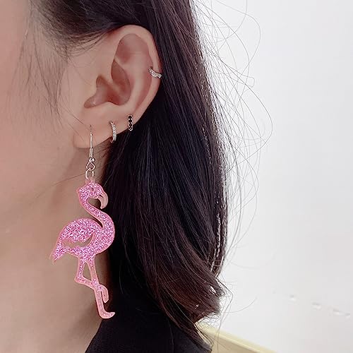 Cute Pink Flamingo Glitter Dangle Drop Earrings for Women Acrylic Animal Hook Fashion Jewelry Gifts3