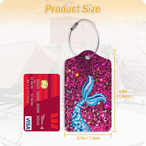 Image of Set of 2 Luggage Tags for Suitcases Women Grid Leather Suitcases Tag with Stainless Steel Loop Privacy Cover ID Label Check Travel Bag Tags Luggage Identifiers for Women Men Travel