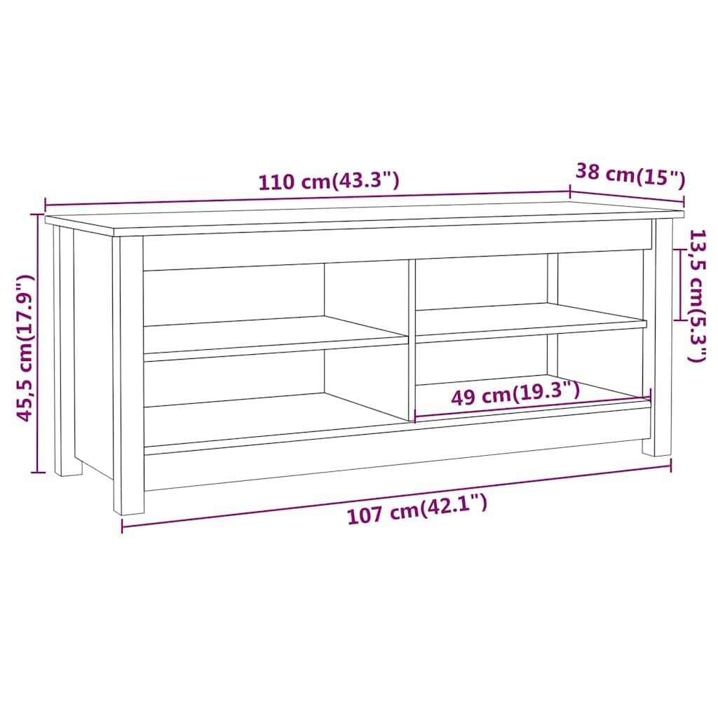 Banco de zapatos de pino macizo con 4 compartimentos 110 x 38 x 45,5 cm