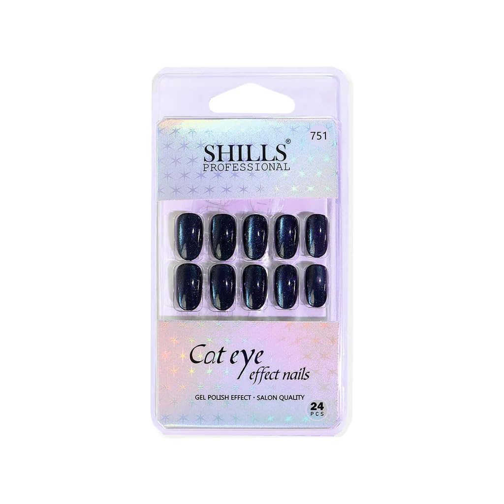 SHILLS PROFESSIONAL Press on Nails Cat Eye Effect Oval – 24pcs with Nail Glue Tabs, Nail Filer & Stick | Reusable Gel Polish Effect False Nails, Salon Quality Manicure at Home (SPN-751 – Sapphire Blue Cat Eye)-image-26