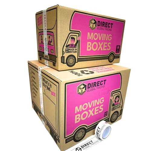 10 Strong Extra Large and 10 Large Strong Cardboard Storage Packing Boxes with Carry Handles Room List Quality 66 Metre Roll of Fragile Moving House Kit