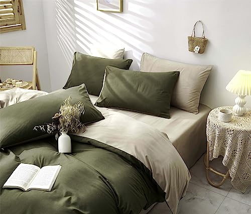 Freyamy Bettwäsche 200x200 cm Grün Dunkelgrün Beige Uni Einfarbig...