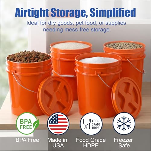 Image of ePackageSupply 5 Gallon Bucket - Food Grade Bucket BPA-Free, Orange, 6 Pack | Metal Handle Grip, Heavy-Duty 90 Mil HDPE Plastic Pail, Food Safe Stackable Utility Container, Lid Not Included, Made in USA