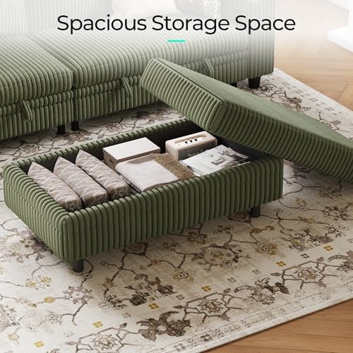 Image of LINSY HOME Sectional Sleeper Sofa - Modular Ottoman Module (Green, Sleeper Sofa Ottoman) | Storage