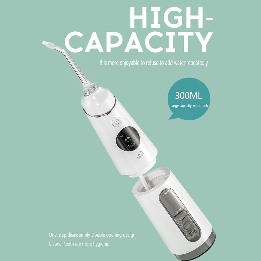 TJH Water Flosser Limpiador de Dientes inalámbrico con Pantalla OLED, IPx7 Resistente al Agua 360 ° Rotatorio Inalámbrico Irrigador Oral Dental 360ml, Limpieza Profunda, 5 Modos 5 boquillas