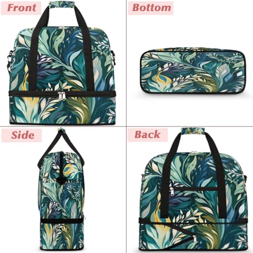 Green Natural Plant Travel Duffle Bags With Shoes Compartment for Women Men Weekender Overnight Bag Foldable Sports Tote Gym Carry On Luggage Handlebag for Travel Yoga Hospital Workout3