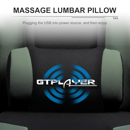 Image of GTPLAYER Gaming Chair, Computer Chair with Footrest and Lumbar Support, Height Adjustable Game Chair with 360-Swivel Seat and Headrest and for Office or Gaming (Green, Fabric)