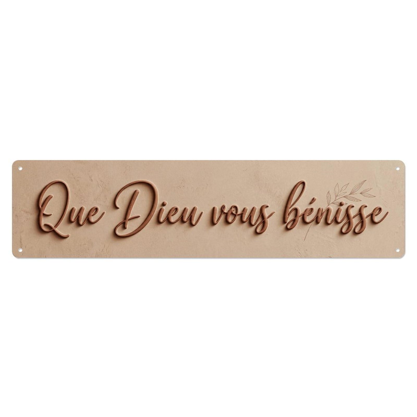 Dieu Vous Benisse Blessing Faith（1） Metal Tin Skinny Sign Plaque Wall Decor for Cafe, Club Bar, Office, Home Garden Metal Poster 4x16Inch