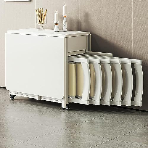 Juego de mesa de comedor plegable con 6 sillas, mesa extensible con cajón de almacenamiento, diseño que ahorra espacio para el hogar, cocina y restaurante, muebles de comedor