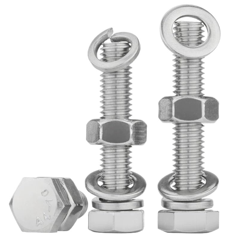 SS304 Acciaio Inox Bulloni Esagonali Tappo Viti a Testa con Dadi Esagonali Rondelle a Molla Piatta (50,M8 x 12mm)