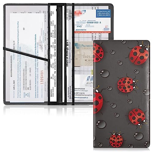 Linqin Car Registration and Insurance Card Holder, Ladybugs Glove Box Organizer Card Document Wallet