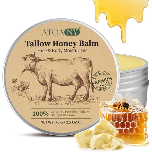 Tallow and Honey Balm, Tief pflegend für Gesicht & Körper, Grasgefüttertes Rindertalg für die Haut, Beruhigende, Vollständig Natürliche Feuchtigkeitscreme für Trockene und Empfindliche Haut, 2.5 oz