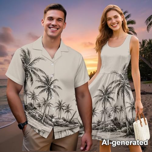 Image of Hawaii Matching Couple Outfits Husband and Wife Clothing Fashionable Mens Casual Shirts Hawaii Dress with Soft Fabric
