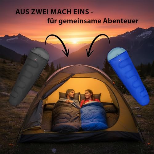 ALPIDEX Schlafsack Mumienschlafsack 4 Jahreszeiten 225 x 80 cm Duo Therm -17° C 400 GSM Kleines Packmaß Ultraleicht Reise Camping Trekking Outdoor Sleeping Bag Warm, Schwarz, Reißverschluss:Links