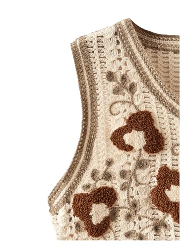 Image of Verdusa Women's Sweater Vest Button Front V Neck Sleeveless Crochet Plaid Checkered Knit Sweater Vest