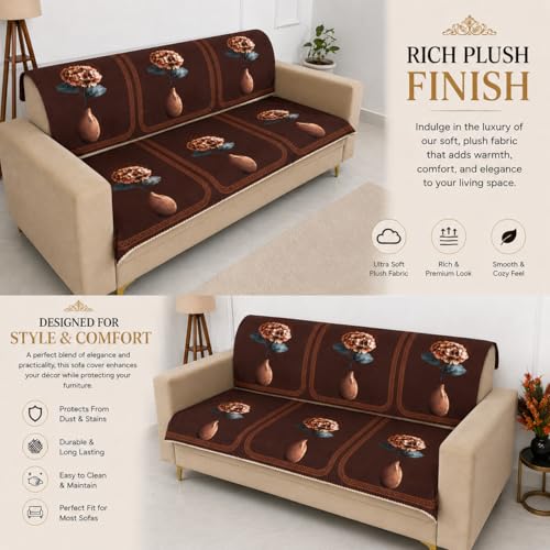 Image of Homerz Premium 'Luxe Series' Holland Velvet Sofa Cover | Smooth Finish | Anti-Skid Fleece Backing | Soft Touch Couch Protector for Living Room (Vase, 7 (3+2+2) Seater, Seat Cover with Backrest)