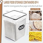 Grands conteneurs de stockage alimentaire hermétiques avec couvercles, 4 PCS de 5,2 L, organisateurs et stockage de cuisine, ensemble de conteneurs de stockage PRAKI pour céréales, farine et fournitures de pâtisserie avec étiquettes et marqueur