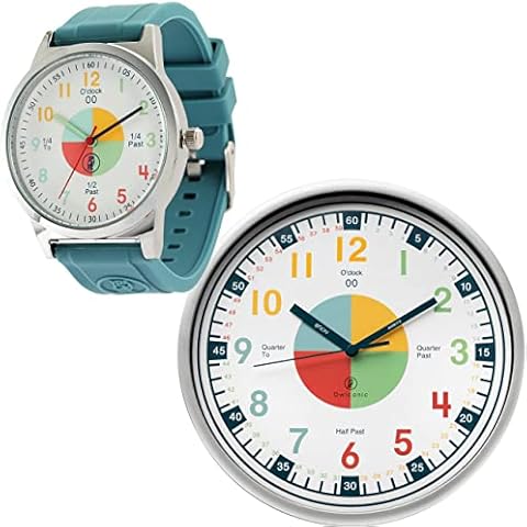 OWLCONIC Telling Time Teaching Clock - Bundled with Kids Watch. Learn to Tell Time Resources. Teal Cover