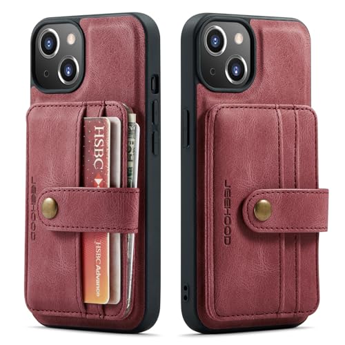 Funda para teléfono Funda magnética tipo billetera Compatible with iPhone 15 Plus compatible con carga inalámbrica, funda desmontable 2 en 1 con tarjetero, protección contra golpes y bloqueo RFID, ant