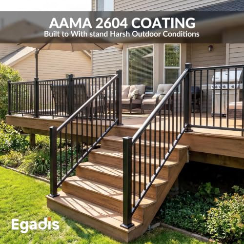 Image of Egadis 36 in. H x 18 ft. W Black Deck Railing Kit with 4 Post, Textured AAMA 2604 Powder-Coat Finish Modular Aluminum Railing System for Outdoor Decks, Porches & Balconies(3 Panel, 4 Post)