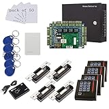MENGQI-CONTROL ANSI Standard North American Heavy Duty Electric Strike Lock TCP/IP Based 4 Doors Access Control Systems with 4 Door Wiegand Access Controller 110V-240V Power Supply Box Keypad Reader