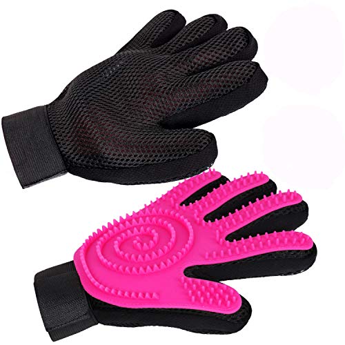 Pet Grooming Glove New Version Pet Grooming Brush Pet Massage Brush Gloves Enhance Pet Grooming Glove Deshedding Glove for Dog and Cat 1 Pair Left & Right Gentle De-Shedding Glove Brush?Pink?