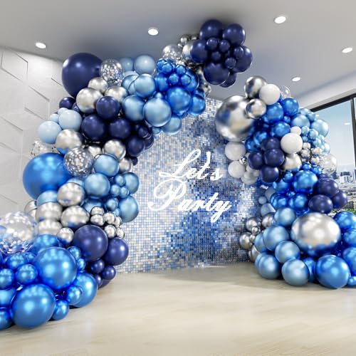 134pcs Blue Balloon Arch Kit Blue Balloon Garland with Blue and Silver Balloons for Wedding Baby Shower Graduation Birthday Party Decorations