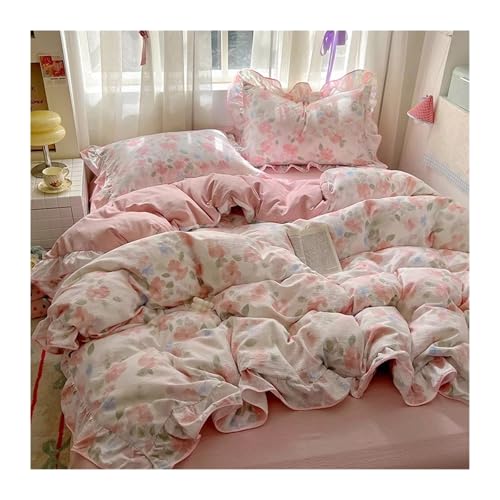 Linge de lit style floral et housse de couette King size à volants avec drap