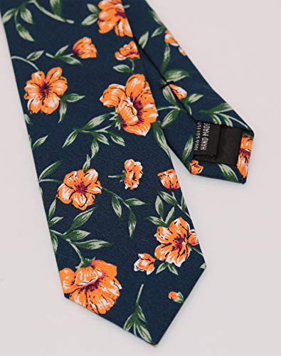Image of Men's Skinny Tie Floral Cotton Necktie and Tie Bar Clip Sets, Great for Weddings,Groom,Groomsmen