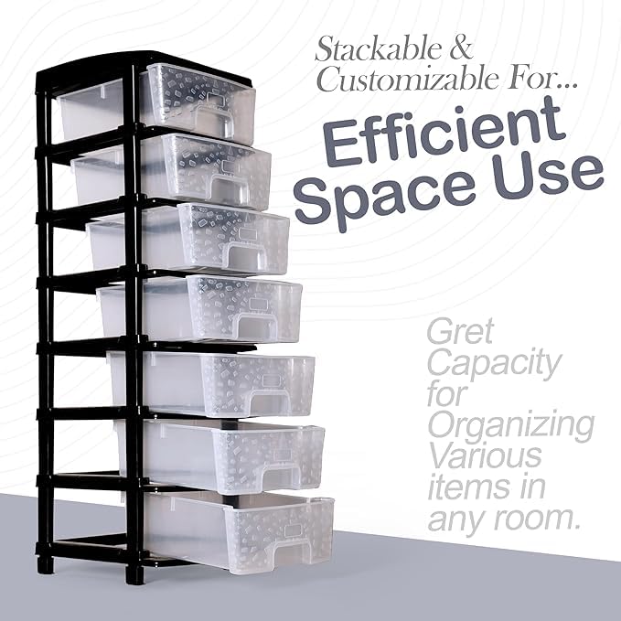Image of KITCHIVO Plastic Modular Drawer Storage Chest Of Drawers Organizer Storage Box, Large Stomo Racks For Multipurpose Anti-slip Shoes Organizers (Transparent, 7 Layer)