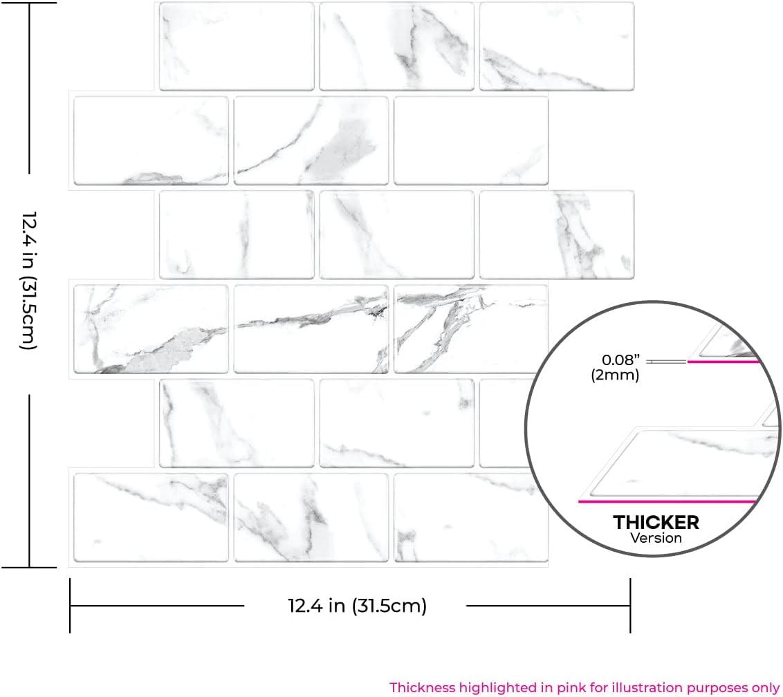 Tic Tac Tiles Peel and Stick Tiles in Thicker Subway Brick Design (10, Marble)
