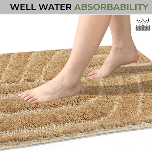 Image of Luxe Home Super Soft Microfiber Bath Mats Non-Slip TPR Backing Scotland Maze Cut Water Soak Bathroom Mat & Door Mats for Home Combo (38x58 cm) - Gold