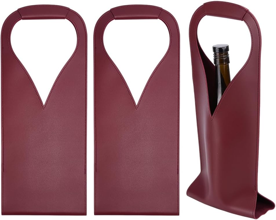 OLYCRAFT 3Pcs Black Wine Tote Bag Reusable Leather Wine Carrier for Universal 750ml Bottle PU Leather Wines Present Bag Single Bottle Champagne Beer Bags for Birthday Wedding Christmas Party