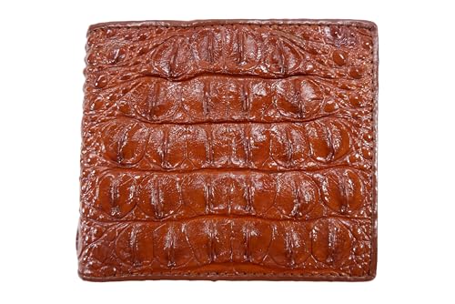 Genuine Crocodile Alligator Backbone Skin Leather Soft & Slim Bifold Wallet ([A7] - 7 Card Slots + 2 ID Windows + 2 Compartments for Bills, Signal Brown)2
