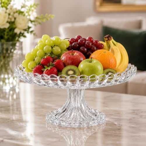 Image of Incrizma Glass Cake Stand with Pedestal, Decorative Fruit Bowl Stand, Dessert Display Stand for Cakes, Cupcakes, Pastries & Fruits, Elegant Serving Platter for Kitchen, Dining & Party Decor(30 cm)