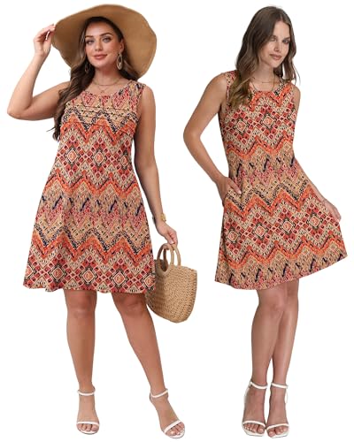 Image of OFEEFAN Womens Pleated Front Tank Dresses Fashion Spring Sleeveless Pockets Sundress Casual Summer