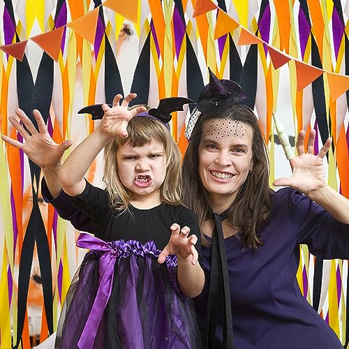 Image of 12 Rolls Halloween Crepe Paper Streamers, 4 Colors Halloween Party Streamers for Ceiling, Background Wall, Dining Table, Door, Window, Staircase, Yard Decoration