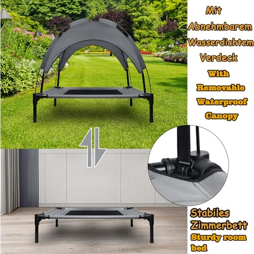 ACXIN Hundebett Erhöht mit Dach Hundeliege Outdoor Indoor Atmungsaktiv Oxford Stoff Waschbar Haustierbett Stabil Metallrahmen Hundebett Klein Mittel für Hunde bis 40kg, M