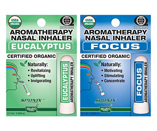 Aromatherapy Nasal Inhaler Pack of 3 Made with Organic Essential Oil - Eucalyptus and Focus - 0.7 mL by Sponix