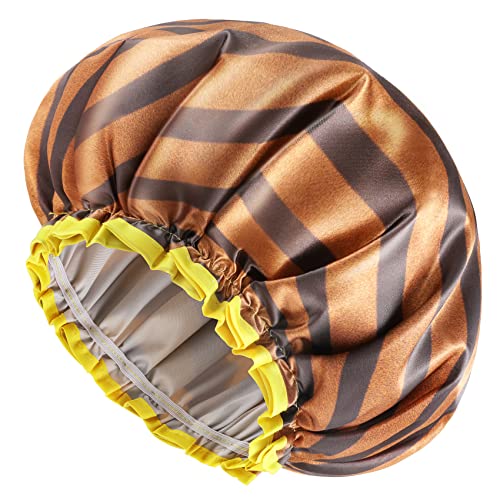 Large Shower Cap For Men And Women, Oversized Waterproof Shower Cap, Reusable, Washable, Golden Stripes Fashionable Shower Cap X-Large Pack Of 1 By Mikimini #TOP22