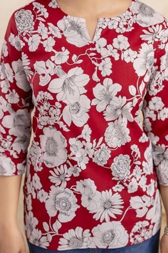 Image of Women's Floral Print Tunic Top, 3 /4 Sleeve, V-Neck, Casual Wear