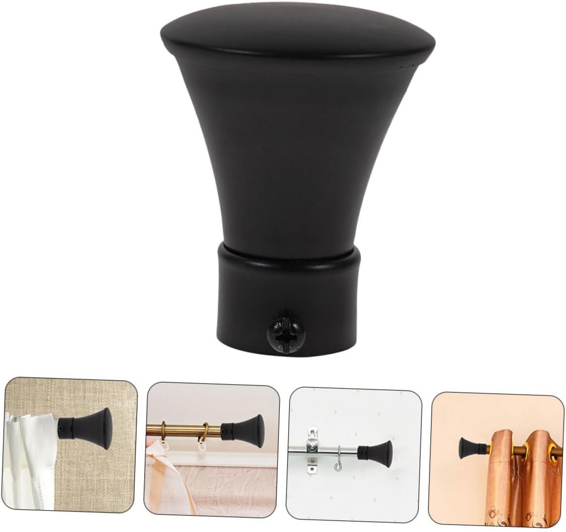PRETYZOOM 2pcs Iron Curtain Rod Finials Modern Black Decorative Ends for Window Treatments Chic Design for Home Decor Suitable for Living Room Bedroom Dining Room
