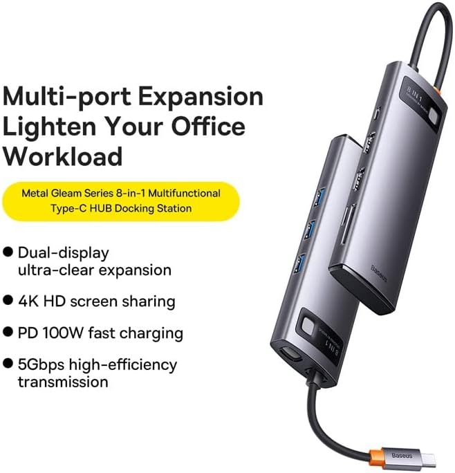 Diagrama de presentacióasing multi-port expansion features of the Baseus USB-C Hub.