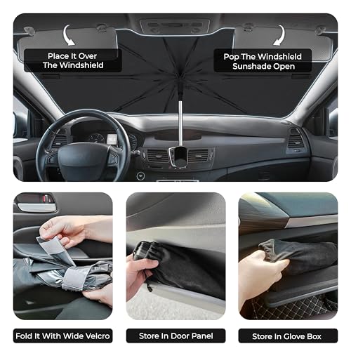 Image of Amazon Basics Car Sun Shield - Large (Pack of 1) Effective Sun Protection & Heat Insulation | Foldable Design for Most Vehicles | Silver