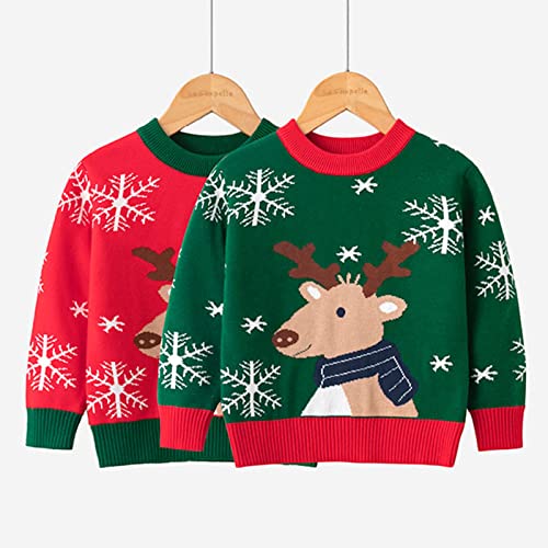 Toddler Boys Girls Christmas Sweater Kids Baby Knitted Long Sleeve Pullover Reindeer Crewneck (Red, 6-7 Years)4