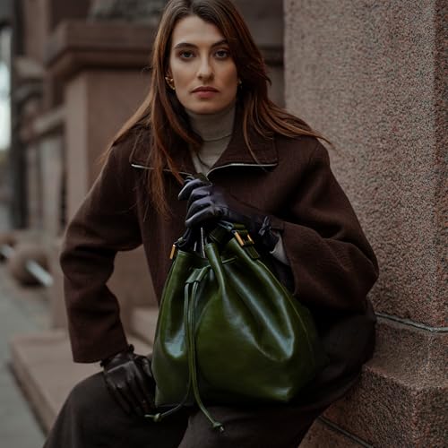 Image of Time Resistance Leather Bucket Bag - Full-Grain Leather Handbag for Women - Italian Handmade Shoulder Bag